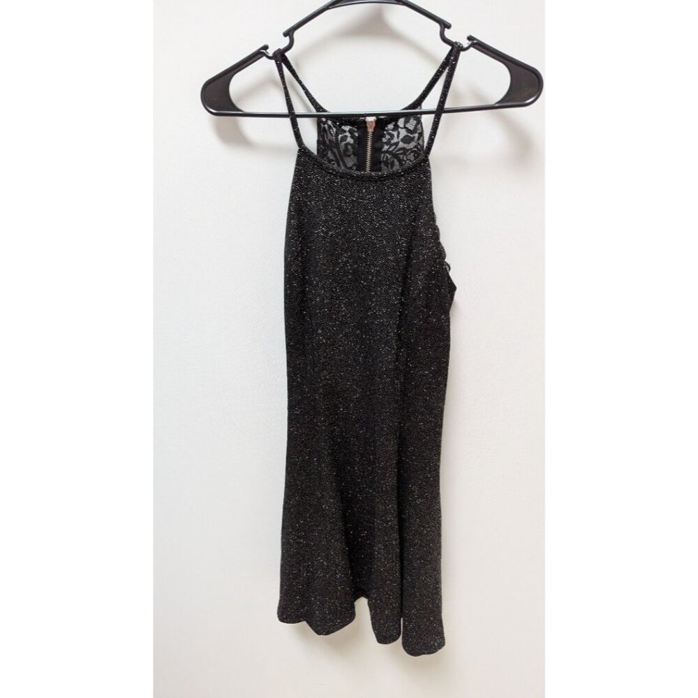 speechless Black/Silver Lace-Back Glitter Mini Dress